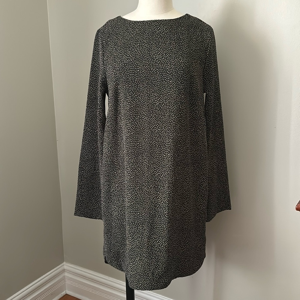 H&M Grey/cream Abstract Polka Dot Shift Dress Sz 8